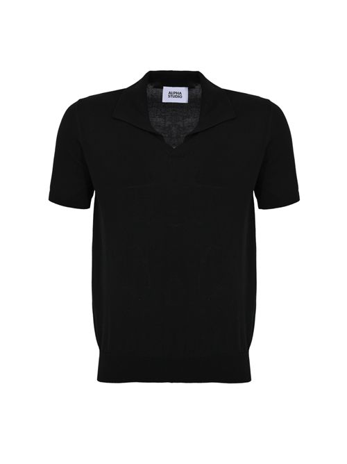 Polo in crepe di cotone Nero Alpha studio | AU-5041B1002